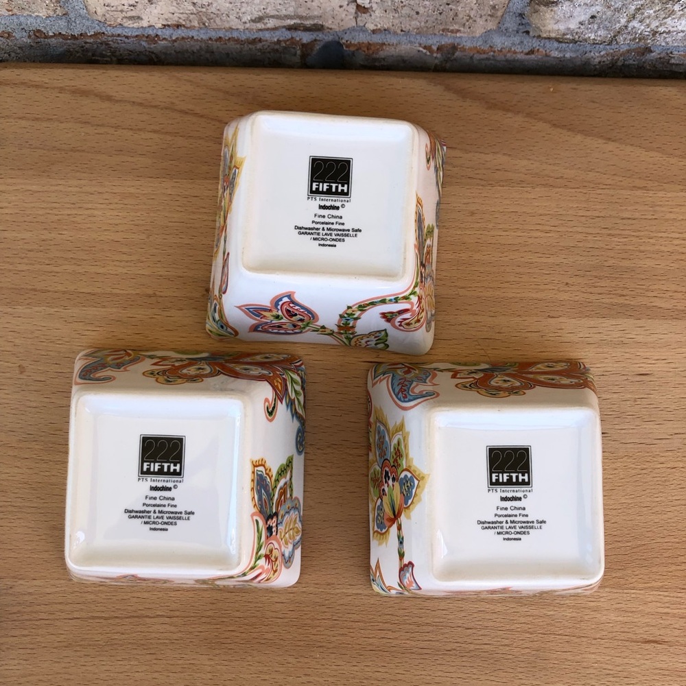 222 Fifth Indochine Paisley Ceramic Set Of 1 Snack Plate & 3 Dipping Bowls - Picture 13 of 16